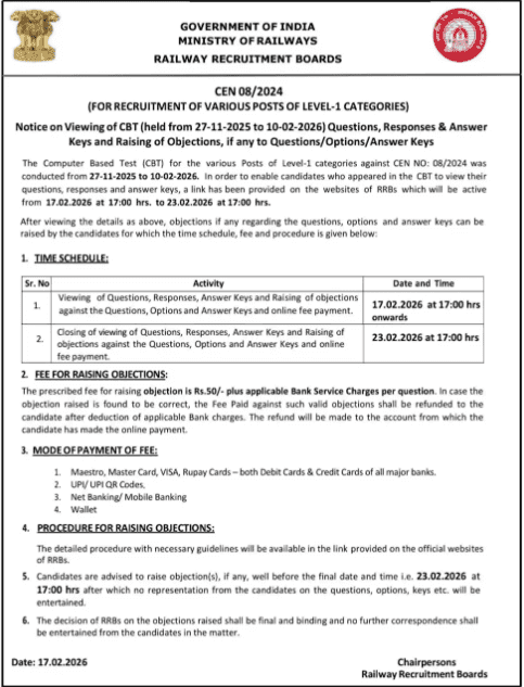 Rrb Group D answer key 2026 release