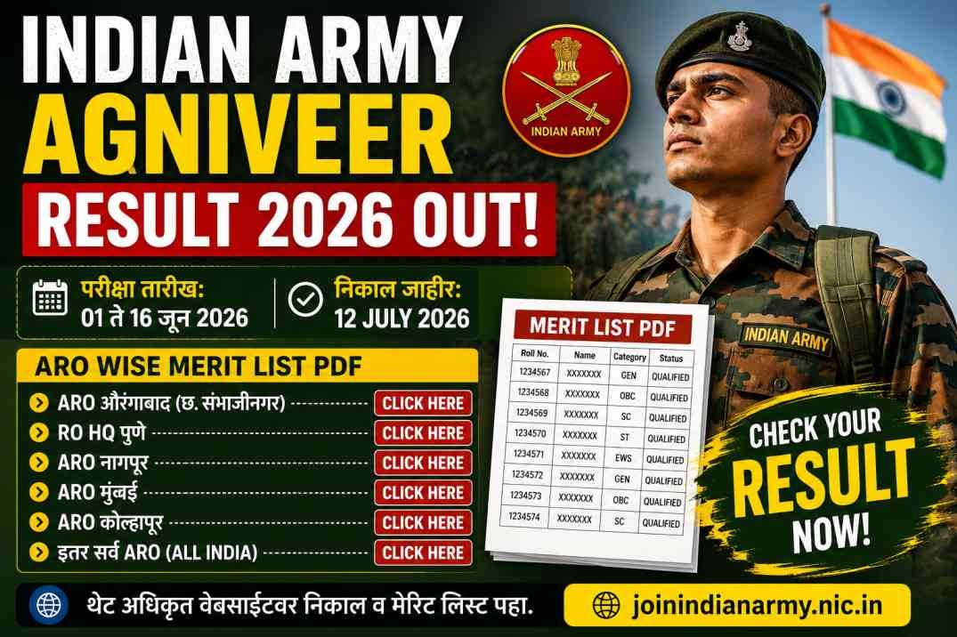Read more about the article Indian Army Agniveer Result 2026 Released: पुणे, मुंबई, नागपूर, कोल्हापूर ARO निकाल PDF