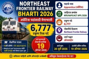 Read more about the article Northeast Frontier Railway Bharti 2026: 6,777 अप्रेंटिस पदांची भरती; 10वी, ITI व 12वी उत्तीर्णांसाठी मोठी संधी